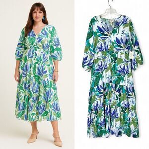 NWT St. John's Bay Long Sleeve Floral Plus Size Maxi Dress XXL Boho Tropical